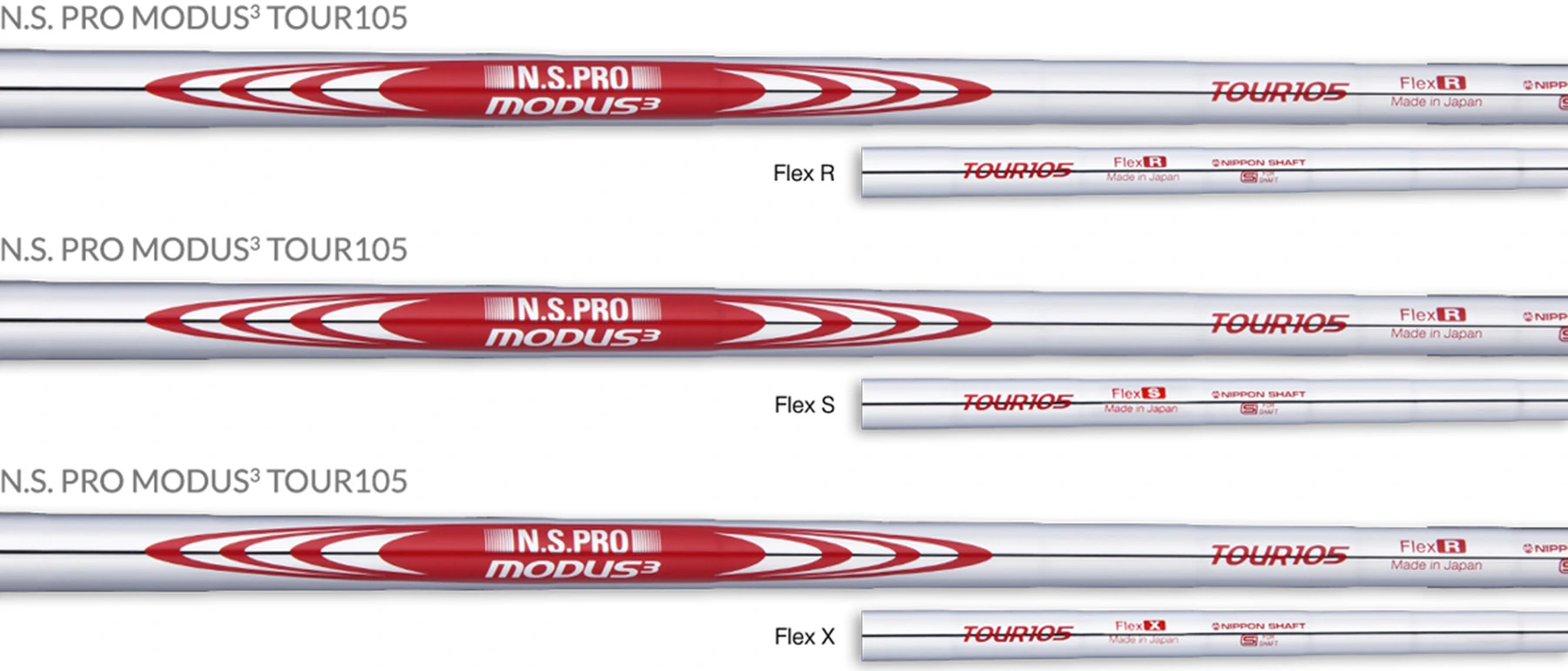 Nippon Shaft N.S.PRO MODUS3 TOUR 105 shaft — representative manufacturer markings