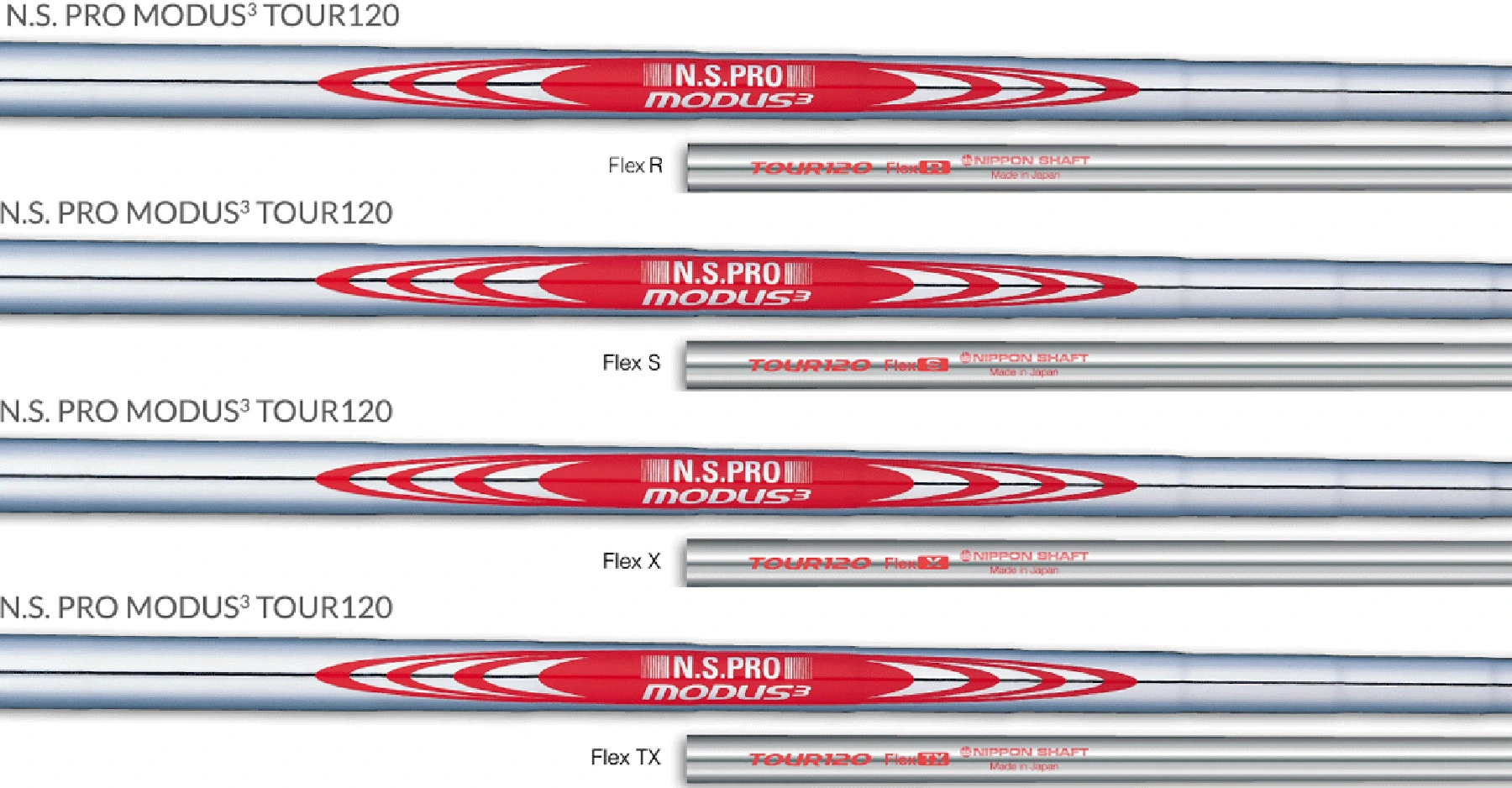 Nippon Shaft N.S.PRO MODUS3 TOUR 120 shaft — representative manufacturer markings